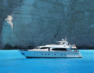 Luxury yacht at anchor in Mediterranean sea