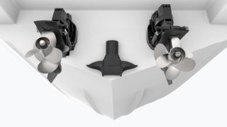 Sleipner external thruster with cowls fitted on stern of a boat