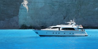 Luxury yacht at anchor in Mediterranean sea 